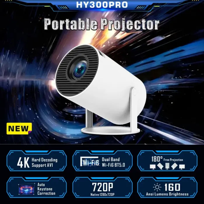 Smart Home Projector, 2.4/5G WiFi, 360° 4K HD LED